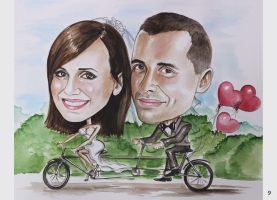 karykatura ślubna na rowerze