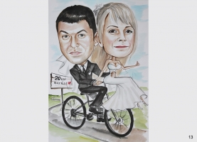karykatura ślubna dla rowerzysty