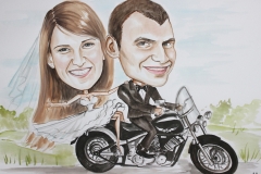 Karykatura ślubna na motorze