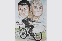 karykatura ślubna dla rowerzysty