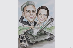 karykatura ślubna na czołgu