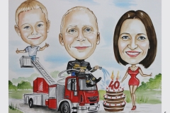 karykatura na urodziny dla strażaka