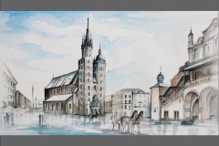 akwarela- rynek w Krakowie