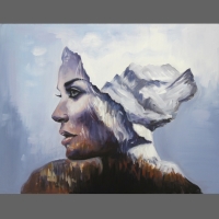 obraz olejny kobieta - góry