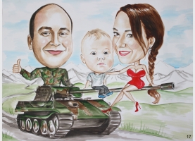 karykatura rodzinna na czołgu