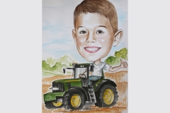 karykatura chłopca na traktorze